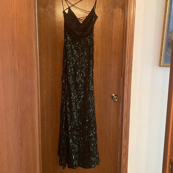 Windsor Prom Dress Black with Green Sequins (size L) - Picture 2 of 3